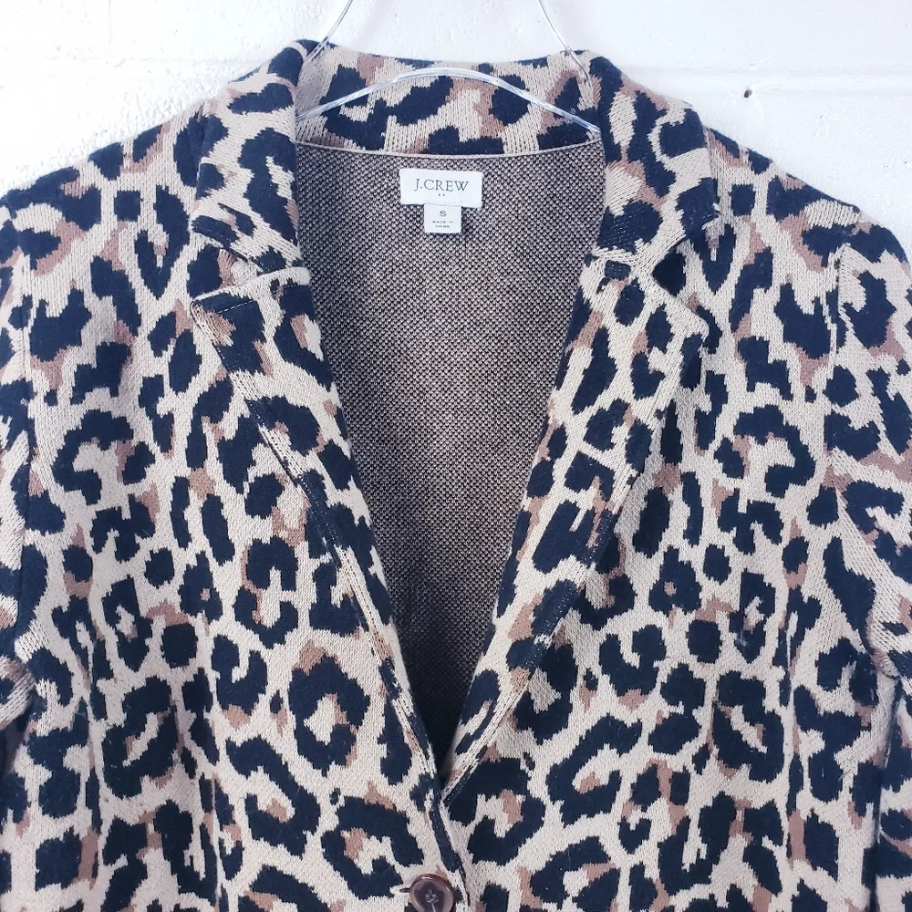 J. Crew Leopard Print Sweater Blazer AS303 Women's Size Small Camel Brown Black‎